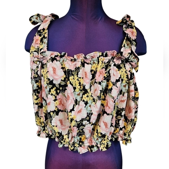 Forever 21 Romance Floral Print Square Neck Tie Sleeve Crop Top Size 3X Plus - Picture 1 of 9